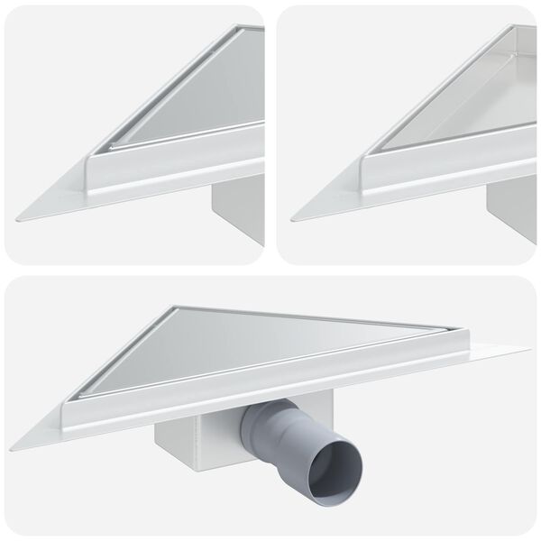 vidaXL 2 в 1 триъгълна душ дренаж Сребрист 32 x 32 x 7,5 см