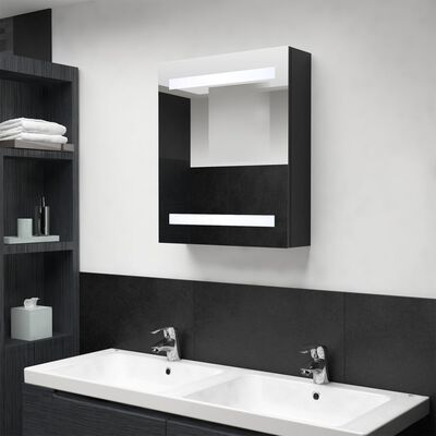 vidaXL LED шкаф с огледало за баня, черно, 50x14x60 см