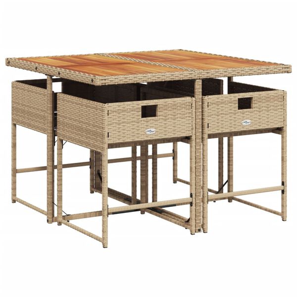 vidaXL Градински комплект с възглавници, 5 части, бежов полиратан