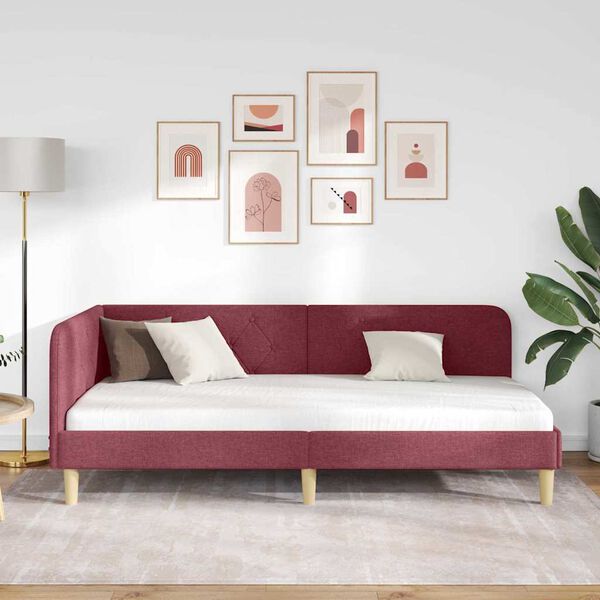 vidaXL Ъглова рамка за легло Виненочервен 90 x 190 cm текстил