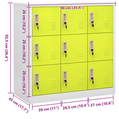 vidaXL Заключващ се шкаф, светлосиво и зелено, 90x45x92,5 см, стомана