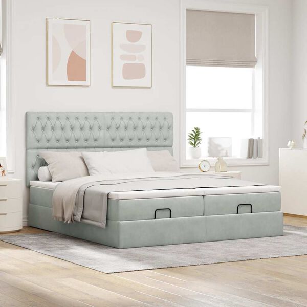 vidaXL Османска легло с матраци и LED, светлосиво, 200x200 см, кадифе