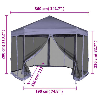 vidaXL Шестоъгълна pop-up шатра с 6 стени тъмносиня 3,6x3,1 м