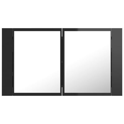 vidaXL Шкаф с LED огледало за баня, черен гланц, 80x12x45 см, акрил