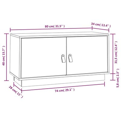 vidaXL ТВ шкаф, бял, 80x34x40 см, бор масив