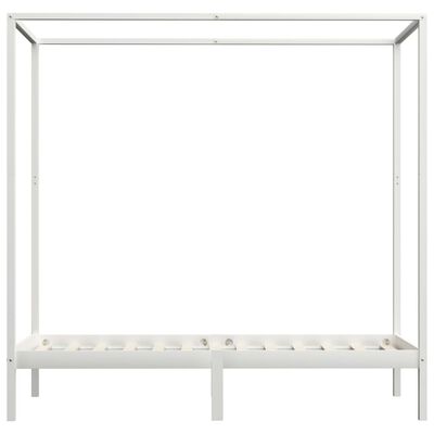 vidaXL Рамка за легло с балдахин, бяла, бор масив, 90х200 см
