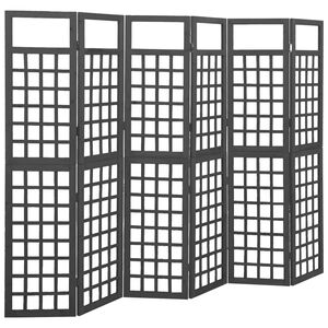 vidaXL Параван за стая, 6 панела, масивна ела, черен, 242,5x180 см