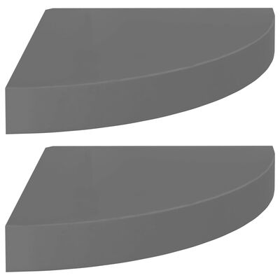 vidaXL Окачени ъглови рафтове, 2 бр, сив гланц, 25x25x3,8 см, МДФ
