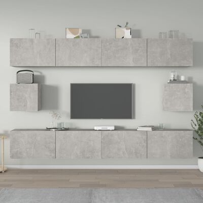 vidaXL Комплект ТВ шкафове от 6 части, бетонно сив, инженерно дърво