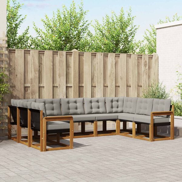 vidaXL Комплект дивани за открито 9 pcs Естествено и светло сиво