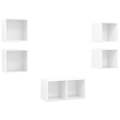 vidaXL Комплект ТВ шкафове, 5 части, бял гланц, ПДЧ
