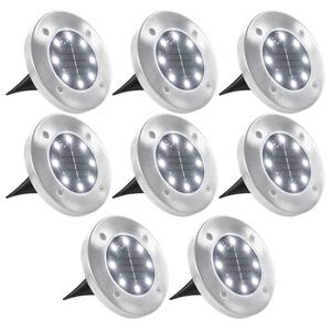 vidaXL Соларни земни лампи, 8 бр, LED светлина, бели