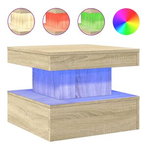 vidaXL Маса за кафе с LED осветление, сонома дъб, 50x50x40 см