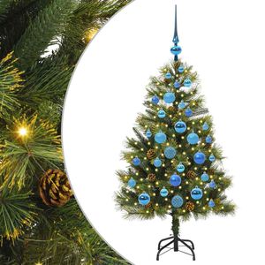 vidaXL Изкуствена коледна елха с хингед и шишарки Зелен 120 cm