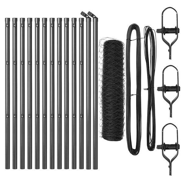 vidaXL Стълб за ограда. Сив 25 x 0,6 м (50 мм мрежа) Стомана и PVC