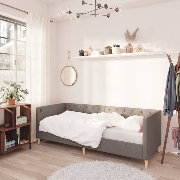 vidaXL Дневно легло с матрак, USB, светлосиво, текстил, 90x200 см