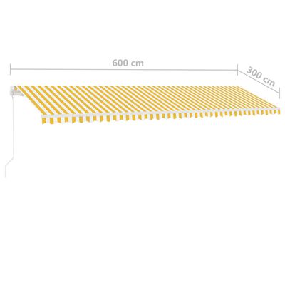 vidaXL Свободностояща ръчно прибираща се тента 600x300 см жълто/бяло