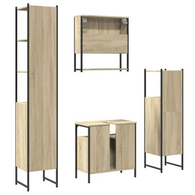 vidaXL Комплект шкафове за баня от 4 части дъб сонома инженерно дърво