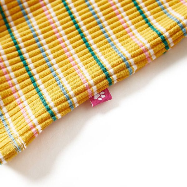 Детска тениска с дълги ръкави, ниска яка, раирана, охра, 92