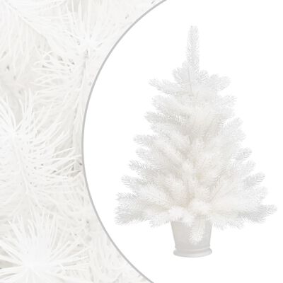 vidaXL Изкуствена осветена коледна елха с топки бяла 65 см