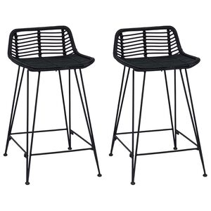 vidaXL Бар стол 2 pcs Черно 44 x 45 x 76 см Ратан и стомана