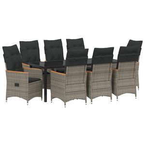 vidaXL Комплект за хранене в градината 9 бр. Сив полиратан