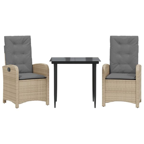 vidaXL Градински комплект с възглавници 3 части бежов микс полиратан