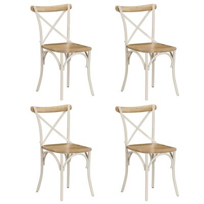 vidaXL Кръстати столове, 4 бр, бели, мангово дърво масив