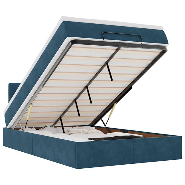 vidaXL Османска легло с матрак и LED, тъмносиньо, 120x200 см, кадифе