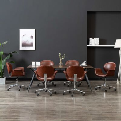 vidaXL Въртящи се трапезни столове, 6 бр, кафяви, изкуствена кожа