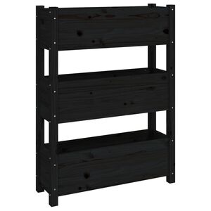 vidaXL Плантер, черен, 77x25x104,5 см, борово дърво масив