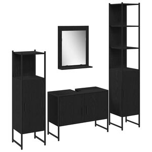 vidaXL Комплект мебели за баня 4 бр. Черно 33 x 33 x 185,5 см
