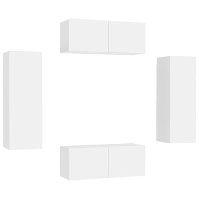 vidaXL Комплект ТВ шкафове от 4 части, бял, ПДЧ