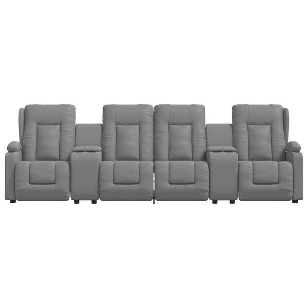 vidaXL 4-местен масажен реклайнер с държачи за чаши, сив, еко кожа