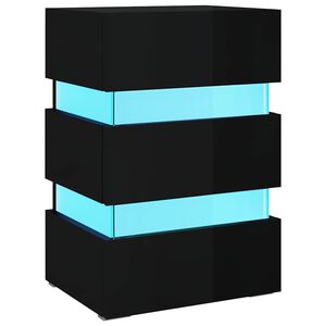 vidaXL Нощно шкафче с LED, черен гланц, 45x35x67 см, инженерно дърво