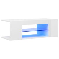 vidaXL ТВ шкаф с LED осветление, бял гланц, 90x39x30 см