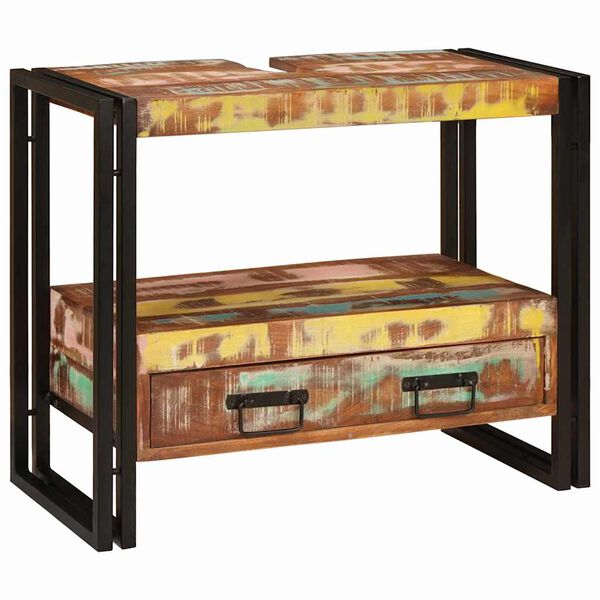 vidaXL Шкаф за мивка за баня Масивна регенерирана дървесина и желязо