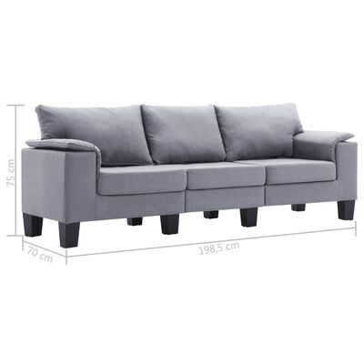 vidaXL 3-местен диван, светлосив, текстил
