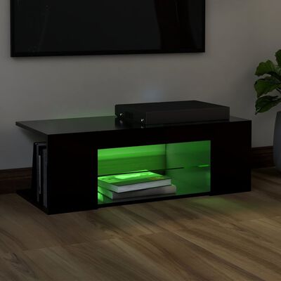 vidaXL ТВ шкаф с LED осветление, черен, 90x39x30 см