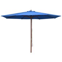 vidaXL Градински чадър с дървен прът, 350 см, син