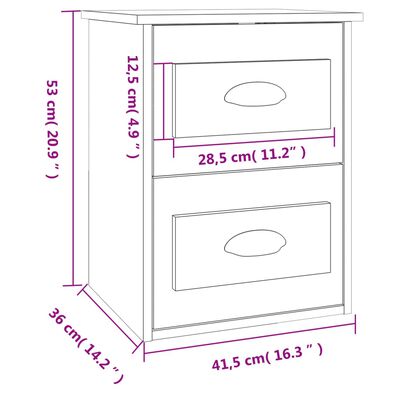 vidaXL Нощно шкафче за стенен монтаж, бяло, 41,5x36x53 см