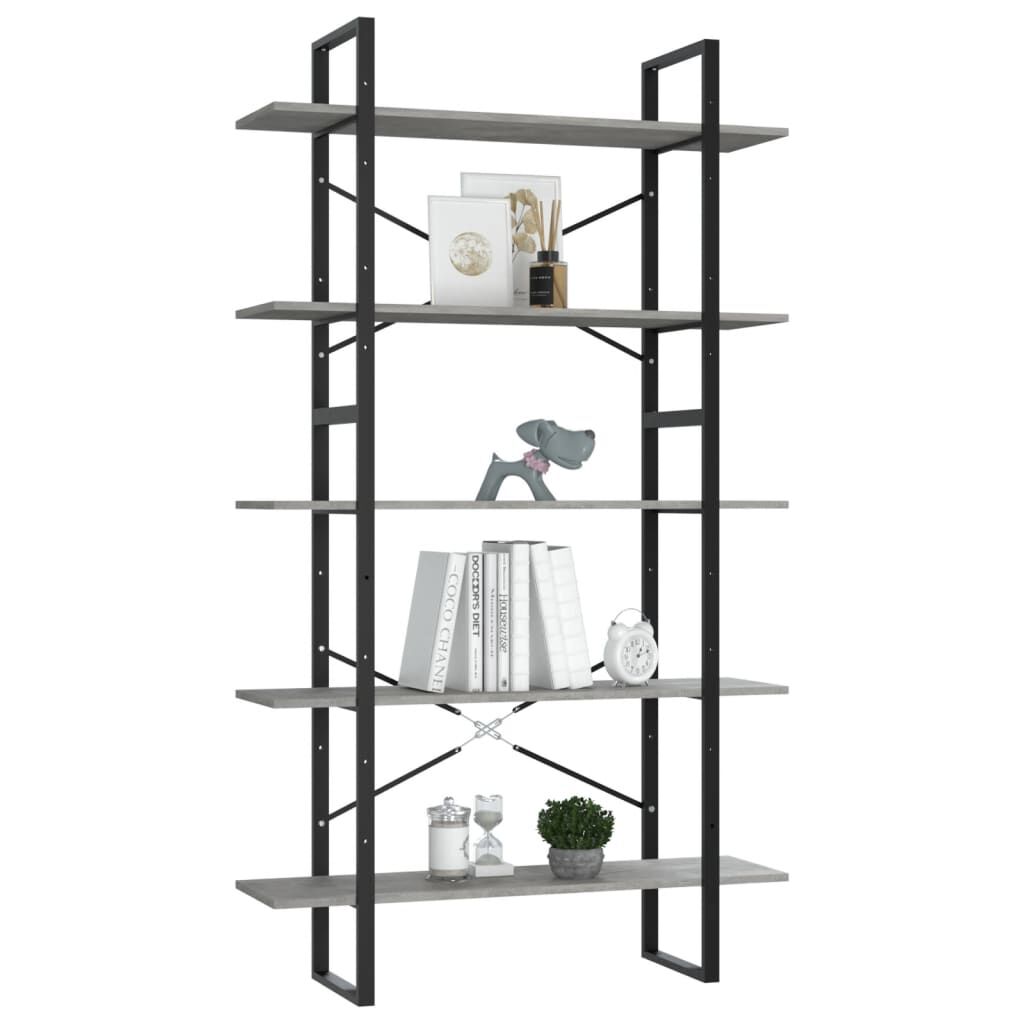 vidaXL 5-етажна библиотека бетонно сива 100x30x175 см инженерно дърво