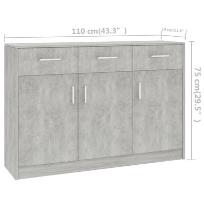 vidaXL Бюфет, бетонно сив, 110x30x75 см, ПДЧ