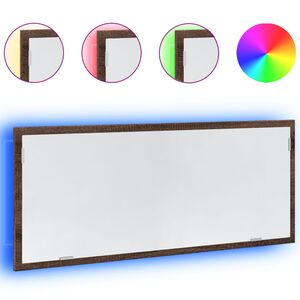 vidaXL LED огледало за баня, кафяв дъб, 100x8,5x37 см, инженерно дърво