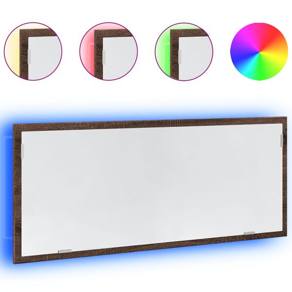 vidaXL LED огледало за баня, кафяв дъб, 100x8,5x37 см, инженерно дърво