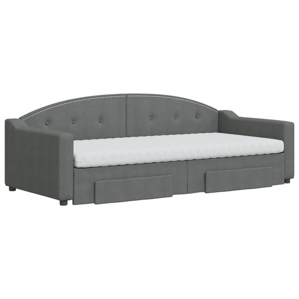 vidaXL Канапе с изтеглящо легло и чекмеджета тъмносиво 90x200 см плат