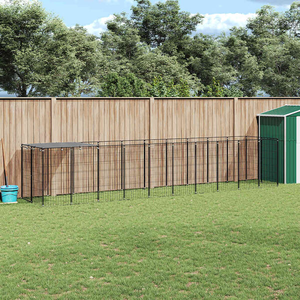 vidaXL Клетка за кучета, черна, 6,05 м², стомана
