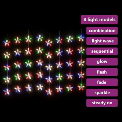 vidaXL LED завеса от светещи звезди, 200 LED, цветни, 8 режима