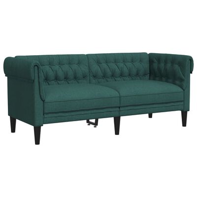 vidaXL Честърфийлд диван, 2-местен, тъмнозелен, текстил