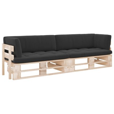 vidaXL 2-местен палетен диван с възглавници, бор с импрегнация
